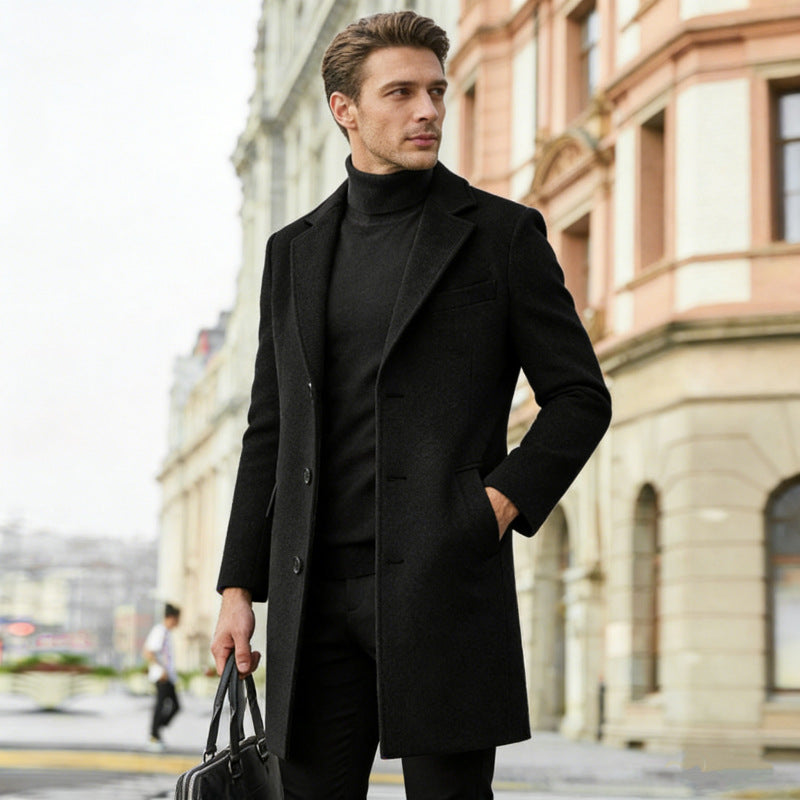 Men's slim wool coat with lapel collar and concealed button placket Mune Fashion