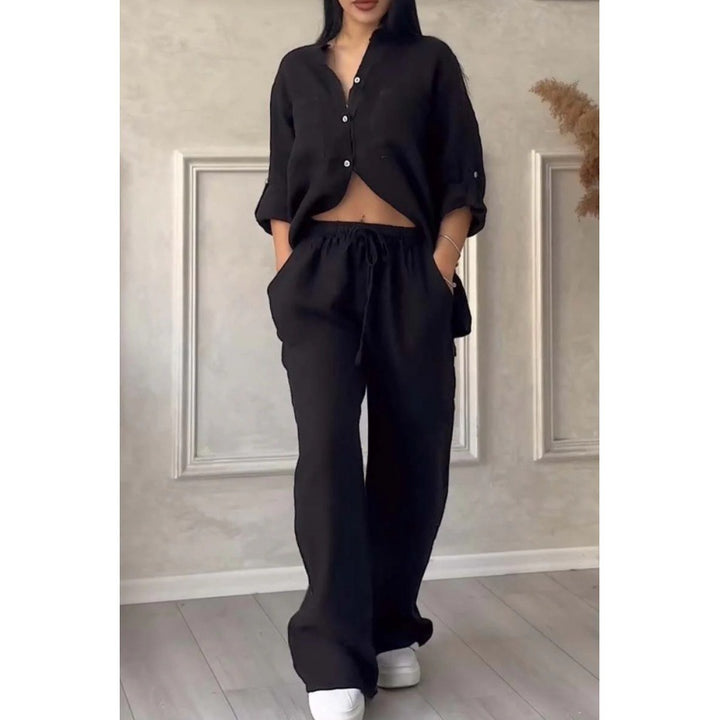 Women's Wide Linen Blend Pants with High Elastic Waistband, Drawstring and Palazzo Silhouette Mune Fashion