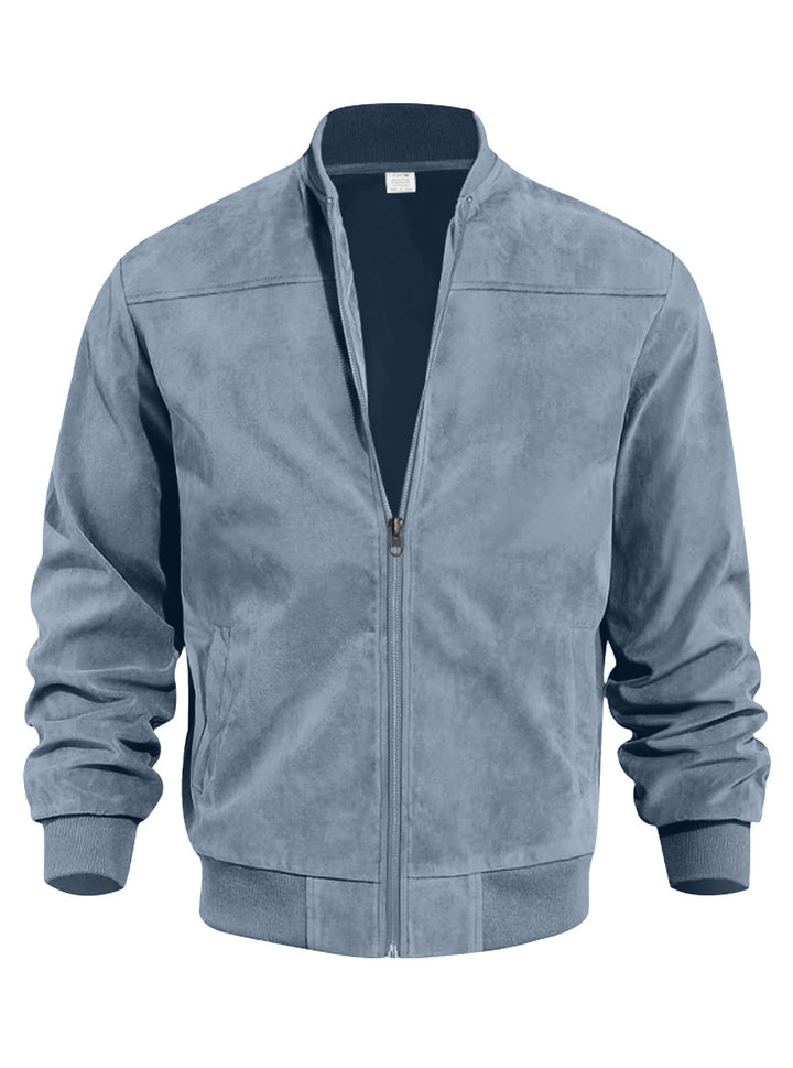 Men's suede bomber jacket with stand-up collar, ribbed cuffs, and full zip Mune Fashion