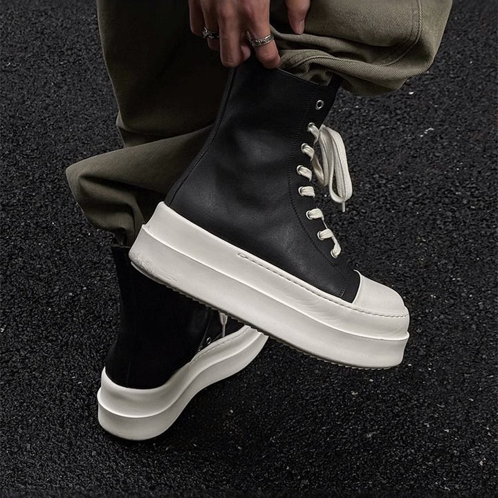 Unisex High-Top Platform Sneaker made of leather with sculpted platform sole Mune Fashion