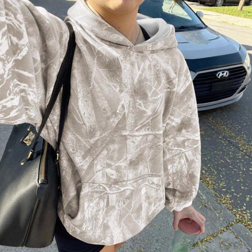 Women Oversize Hoodie with Natural Pattern and Kangaroo Pocket Mune Fashion