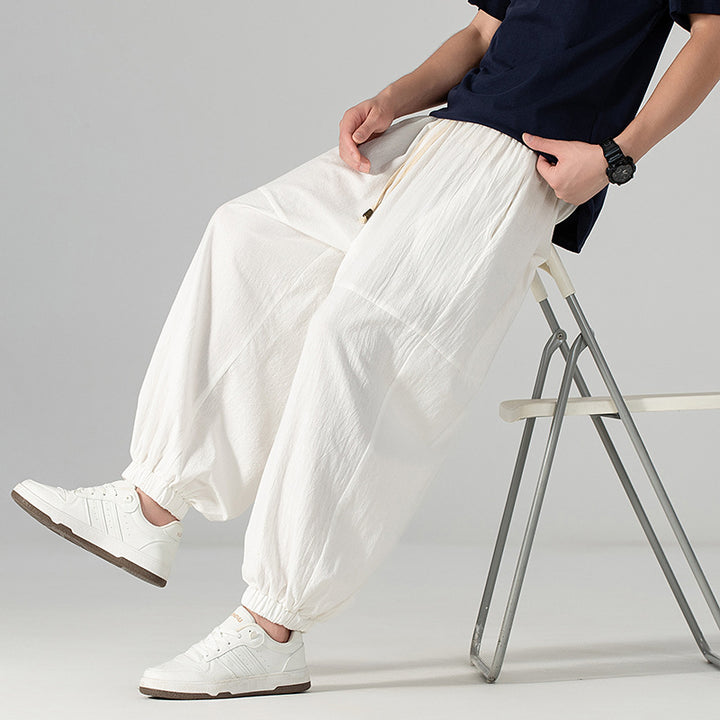 Men's loose-fitting linen-cotton sweatpants with drawstring and gathered leg cuffs Mune Fashion