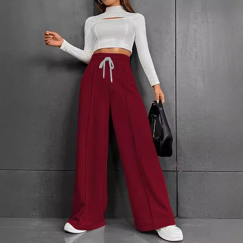 Women's wide High-Waist Palazzo jogging pants with drawstring and crease Mune Fashion