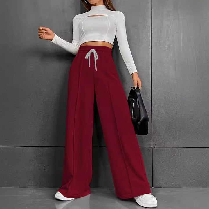 Women's wide High-Waist Palazzo jogging pants with drawstring and crease Mune Fashion