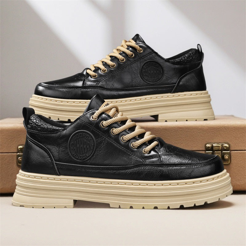Men's robust platform leather sneakers with padded heel collar, pull tab, and grippy tread sole Mune Fashion