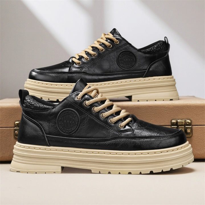 Men's robust platform leather sneakers with padded heel collar, pull tab, and grippy tread sole Mune Fashion