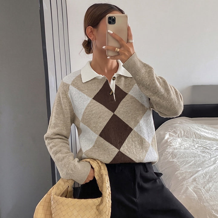 Ladies' Stylish Sweater with Diamond Pattern Mune Fashion