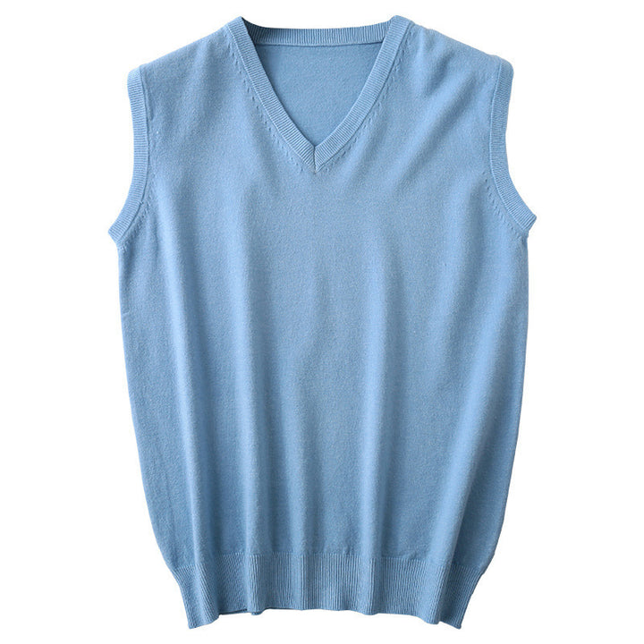 Men's Sleeveless Fine Knit Vest with V-Neck and Fine Cotton Blend Mune Fashion