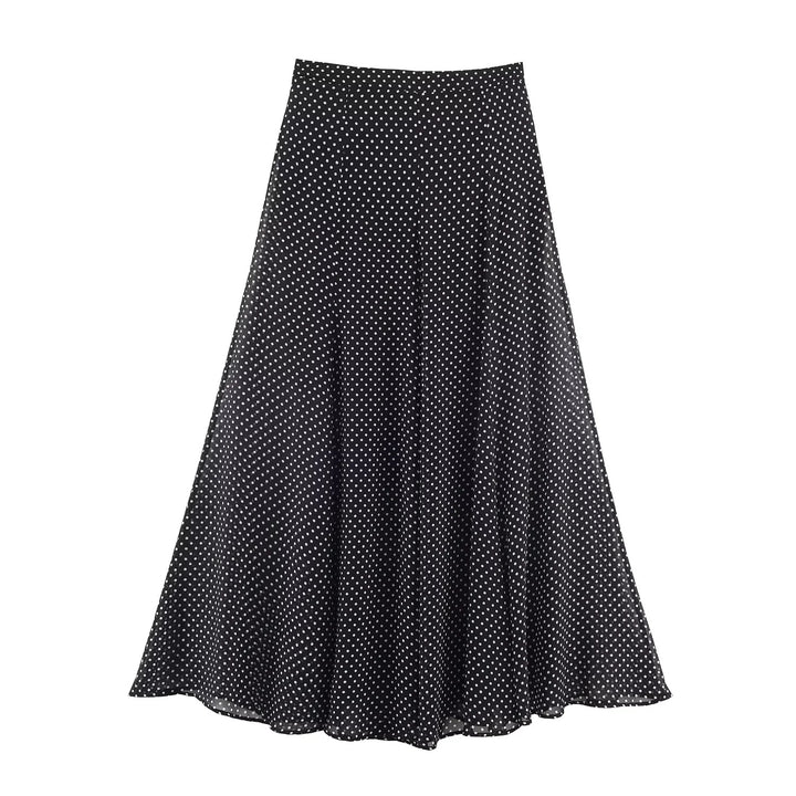 Women's A-line midi skirt with high waist, flounce fall and fine polka dot pattern made of chiffon Mune Fashion