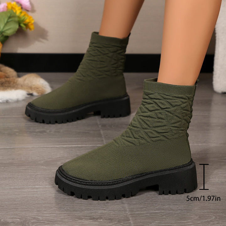 Women's Knit Sock Boots with Elastic Shaft and Chunky Lug Sole Mune Fashion