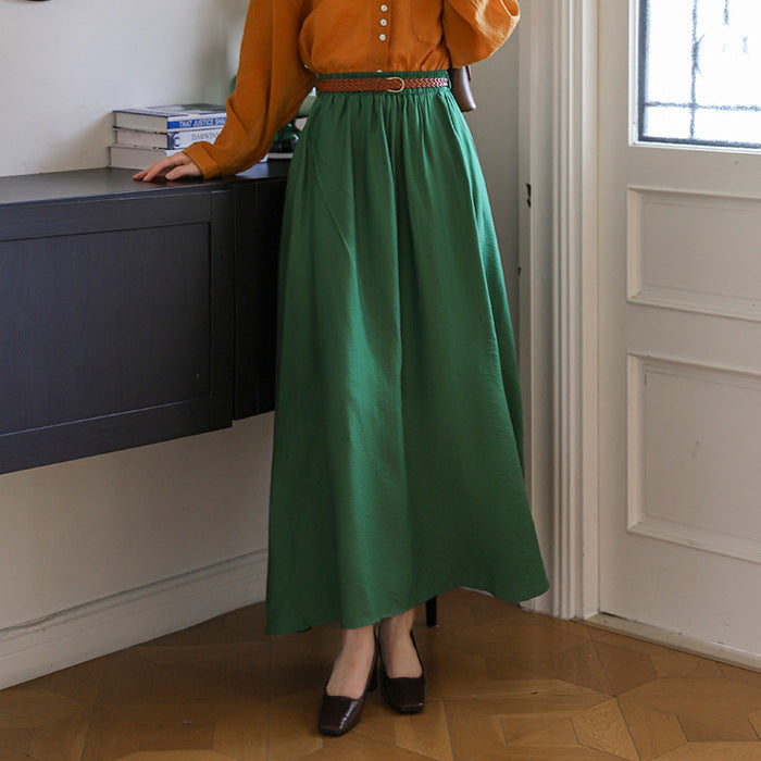 Women's flowing maxi skirt with elastic waistband and braided leather-look belt Mune Fashion