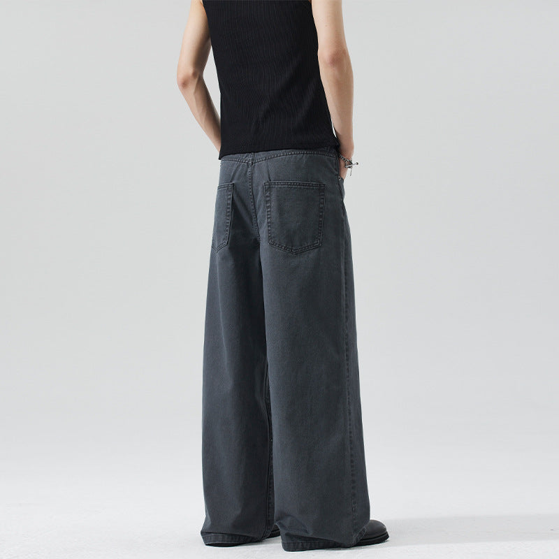Men's Extra Wide Denim Pants with Visible Button Placket and Floor-Length Palazzo Cut Mune Fashion