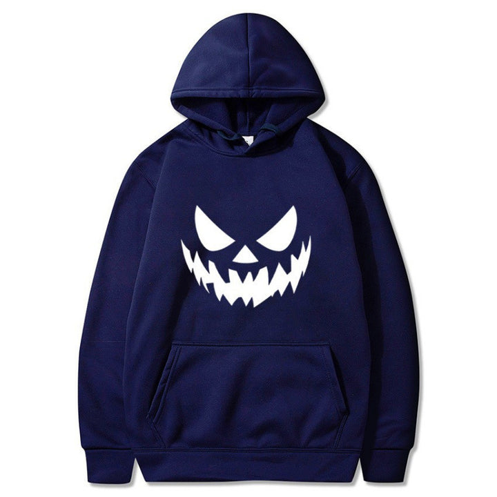 Unisex hooded sweatshirt with creepy pumpkin face print and oversized kangaroo pocket Mune Fashion
