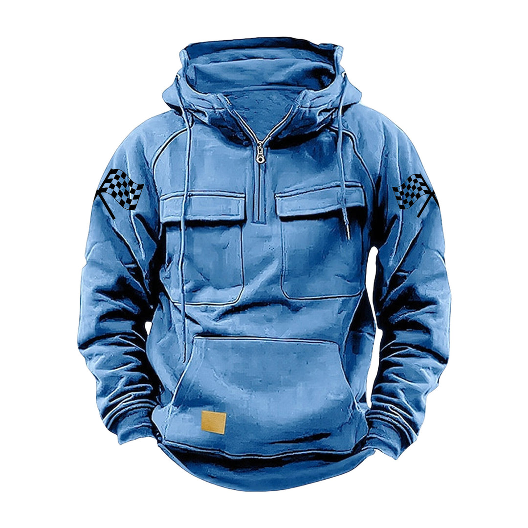 Men's hooded sweatshirt with half zip, cargo chest pockets and kangaroo pocket Mune Fashion