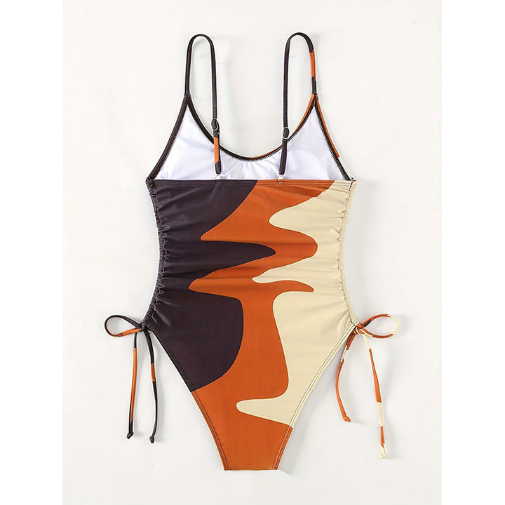 Women's one-piece swimsuit with asymmetric pattern and adjustable tie Mune Fashion