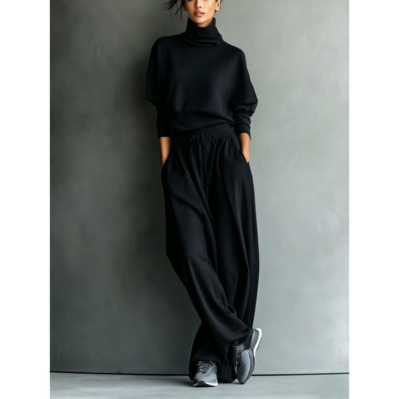 Women's Turtleneck Loungewear Set with Oversize Top and Wide Elastic Waist Pants Mune Fashion
