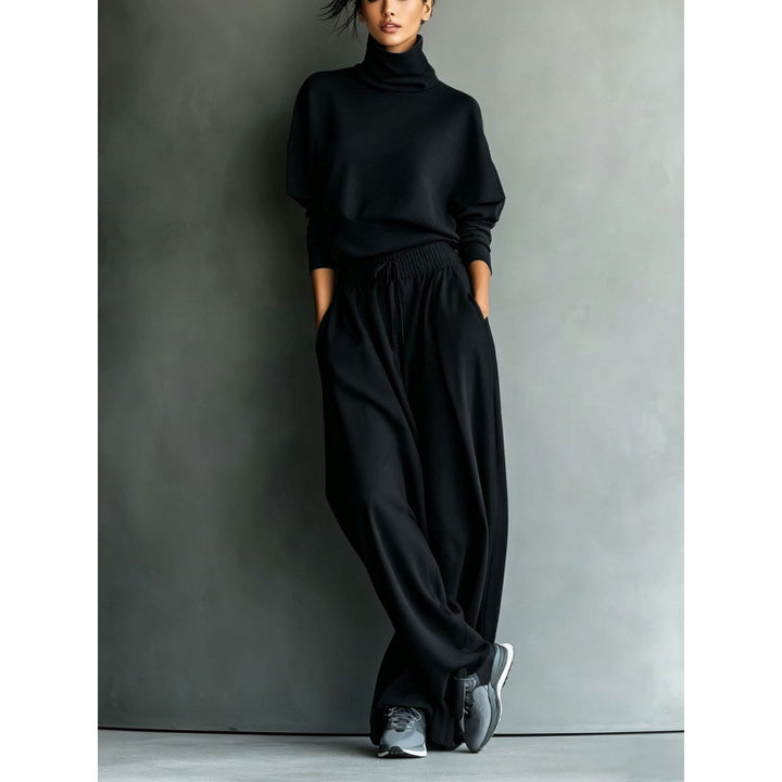 Women's Turtleneck Loungewear Set with Oversize Top and Wide Elastic Waist Pants Mune Fashion
