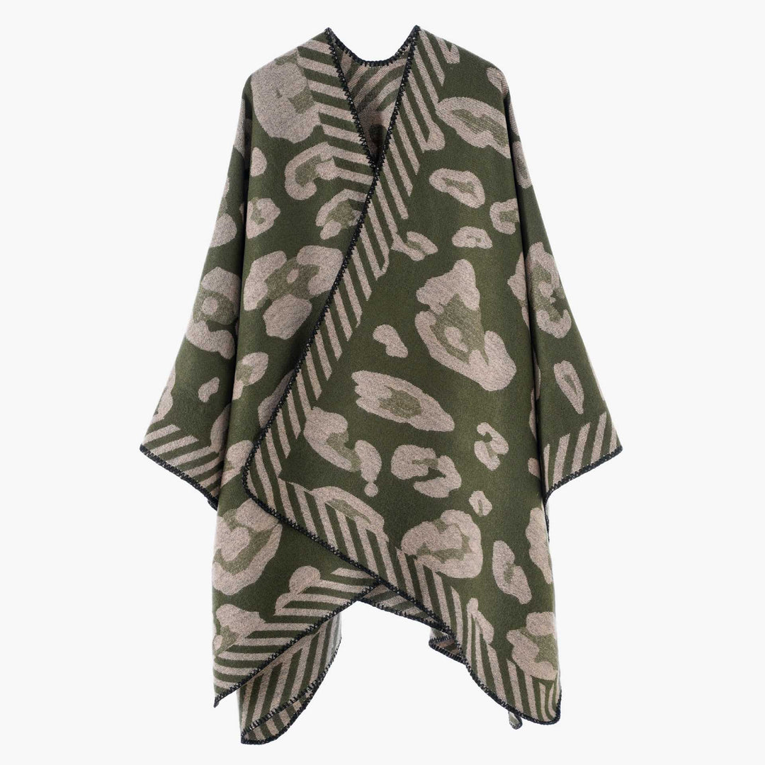 Women Structured Jacquard Cape Poncho in Oversized Fit with Contrasted Overlock Edge Mune Fashion