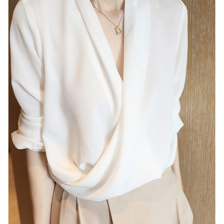 Women Elegant Wrap Blouse Mune Fashion