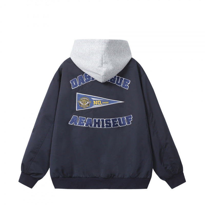 Men's college bomber jacket in oversized style with hood insert and logo patch Mune Fashion