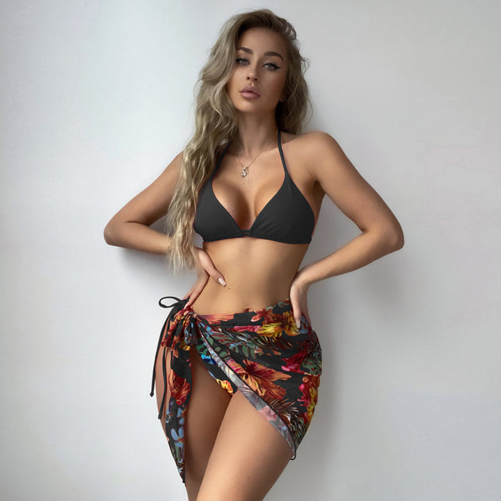 Women's bikini with adjustable straps and floral wrap skirt Mune Fashion