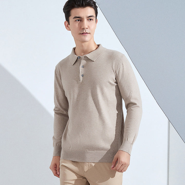 Men's fine long sleeve polo shirt made of fine knit with 3-button placket and slim fit Mune Fashion