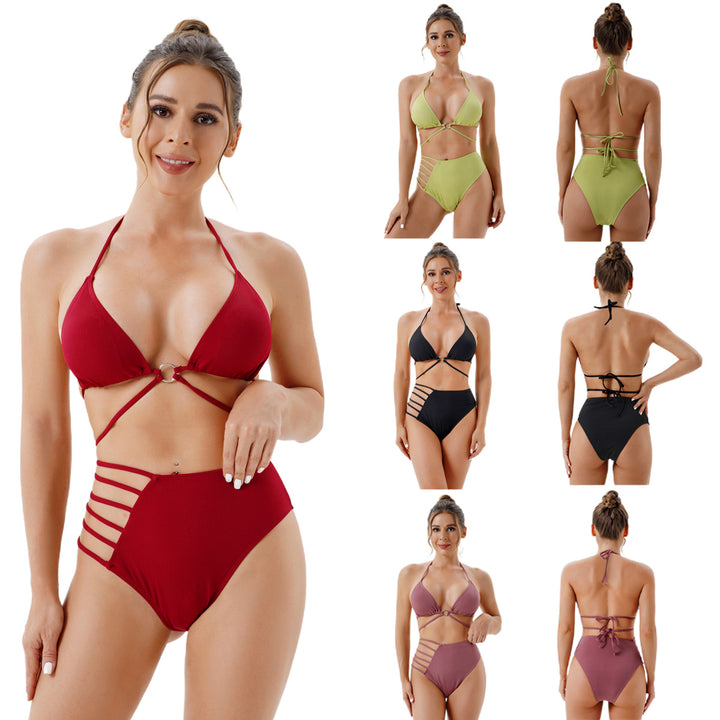 Women High-Waisted Bikini Set with Fashionable Cut-Out Details Mune Fashion