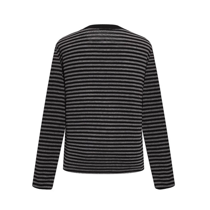 Women's Striped Long Sleeve Henley Shirt with Button Placket and Graphic Patches Mune Fashion