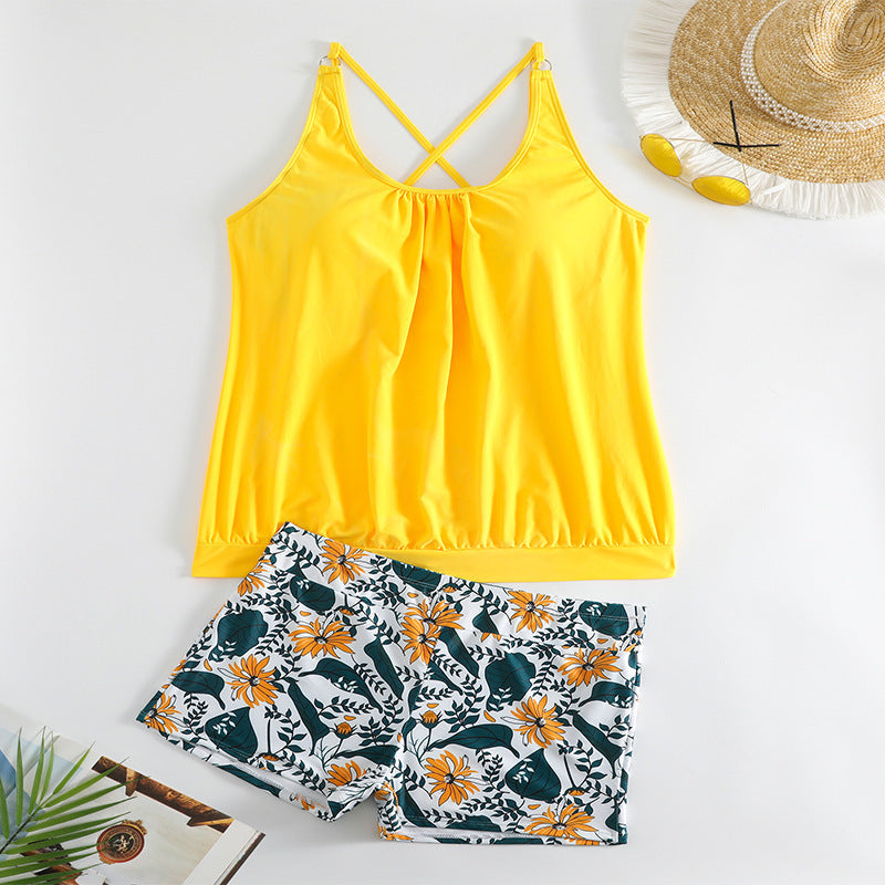 Women's Sporty Tankini Set with Floral Pants Design Mune Fashion