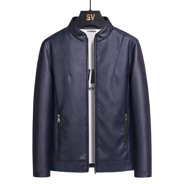 Men's Slim Faux Leather Blouson in Urban Moto Minimal Style with Stand-Up Collar and Hidden Zipper Mune Fashion