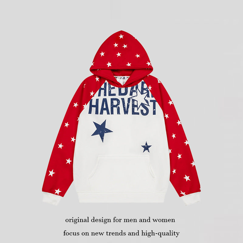 Women's hoodie in raglan style with star all-over, kangaroo pocket and vintage print Mune Fashion