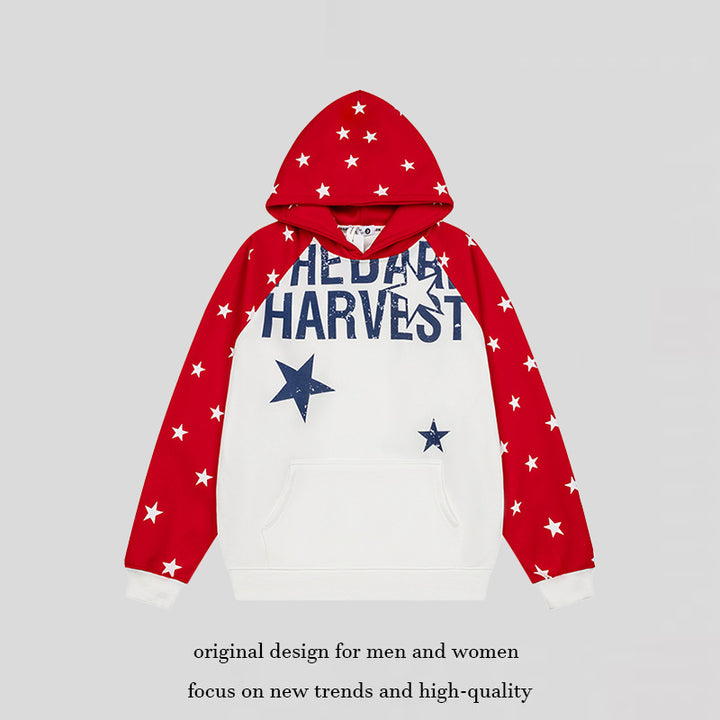 Women's hoodie in raglan style with star all-over, kangaroo pocket and vintage print Mune Fashion