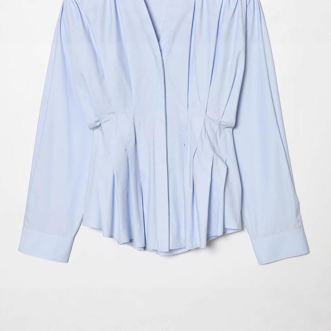 Women's oversized shirt blouse with tailored pleat look and concealed buttons Mune Fashion