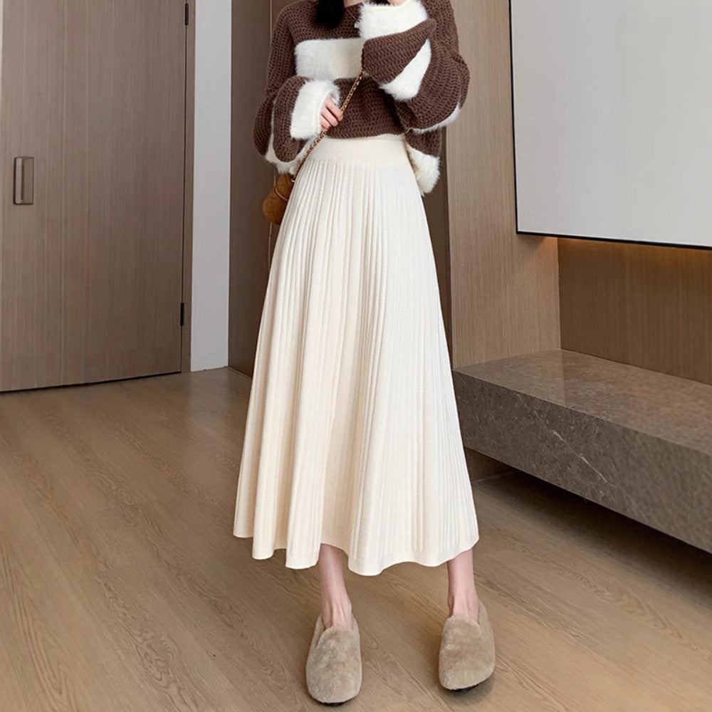 Ladies Elegant Pleated Midi Skirt with High Waist Mune Fashion