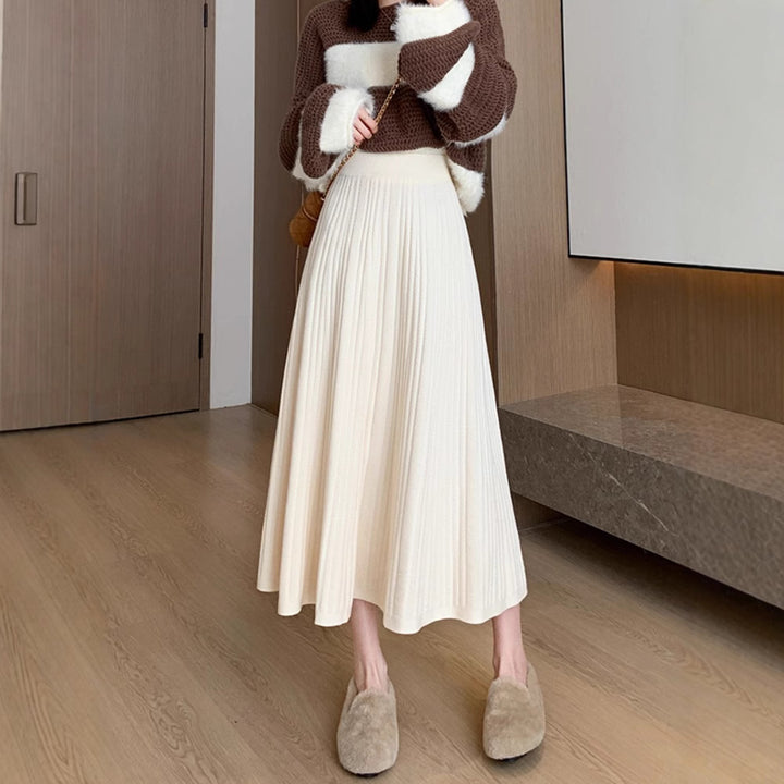 Ladies Elegant Pleated Midi Skirt with High Waist Mune Fashion