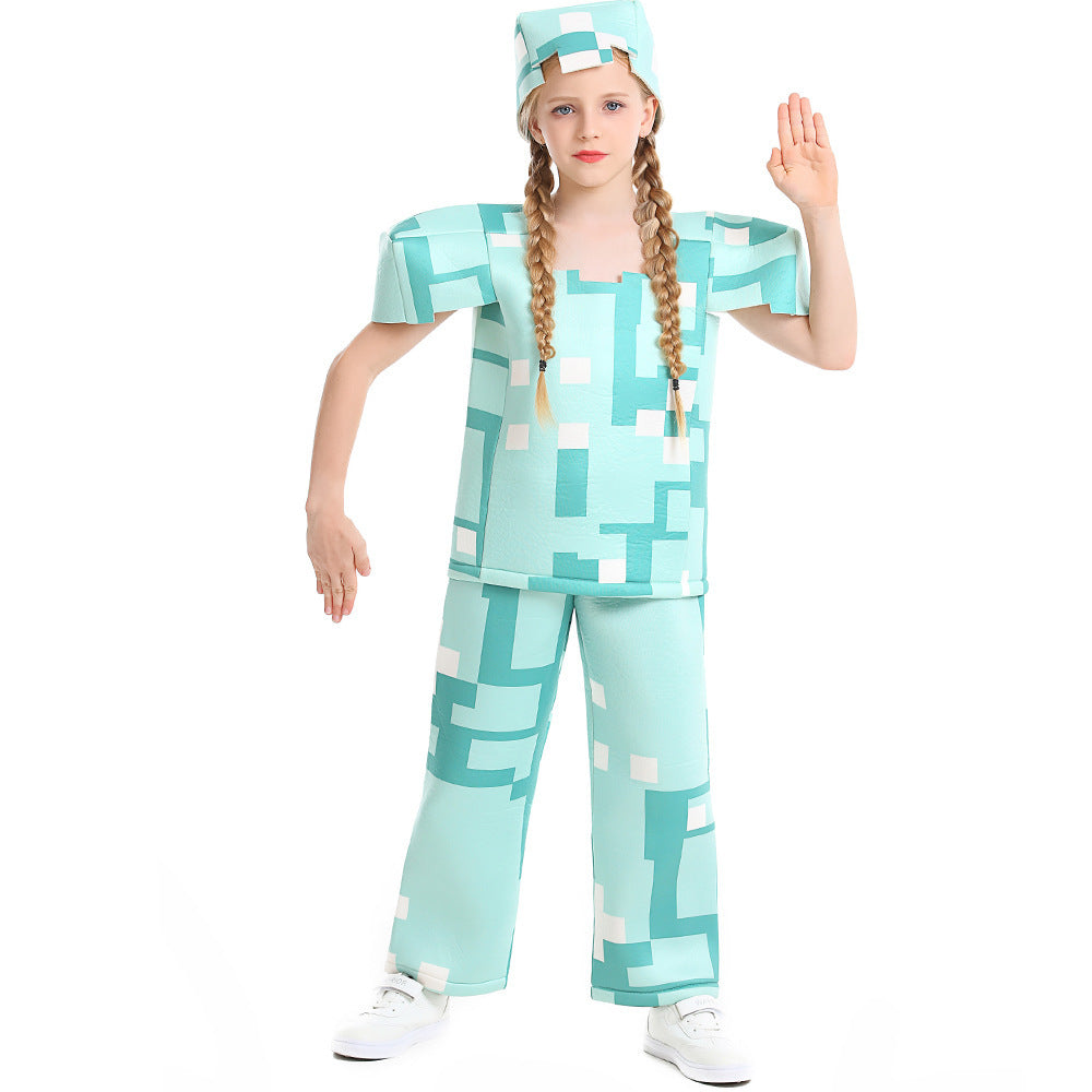 Girls Minecraft Costume with Geometric Pattern and Casual Fit Mune Fashion