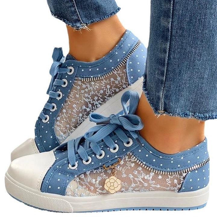 Women's mesh sneakers with floral embroidery, padded platform sole and polka dot details Mune Fashion