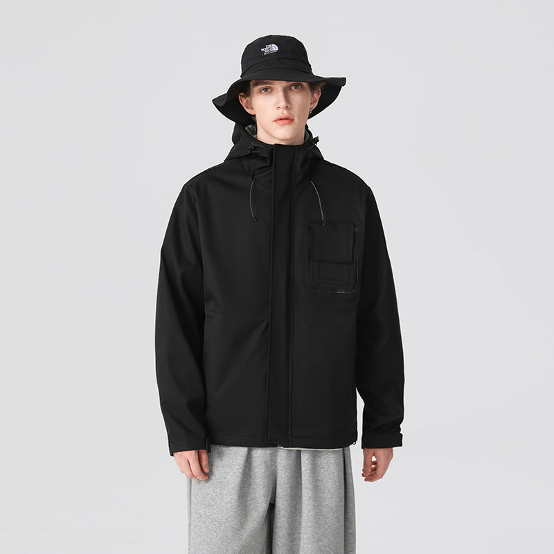 Men's Technical Functional Jacket with Hood, Water-Repellent Softshell and Chest Flap Pocket Mune Fashion
