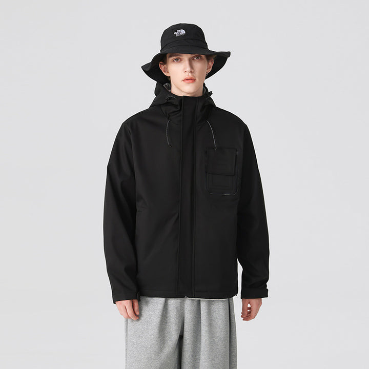 Men's Technical Functional Jacket with Hood, Water-Repellent Softshell and Chest Flap Pocket Mune Fashion