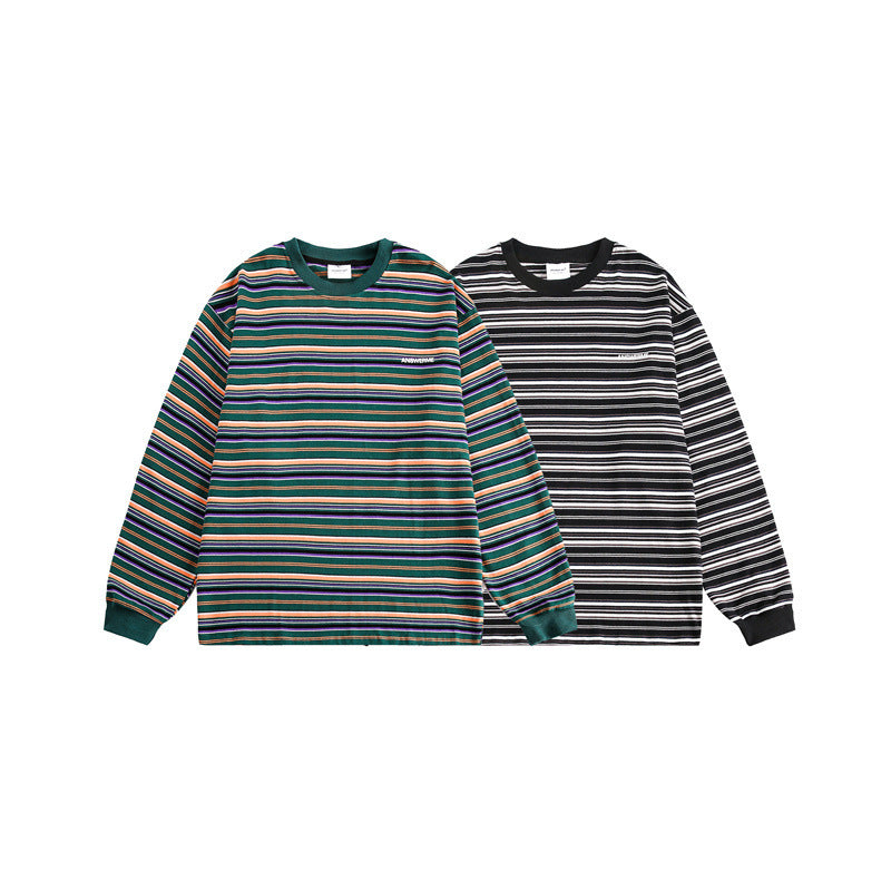 Unisex Oversize-Longsleeve shirt made of heavy cotton with striped pattern and ribbed round neckline Mune Fashion