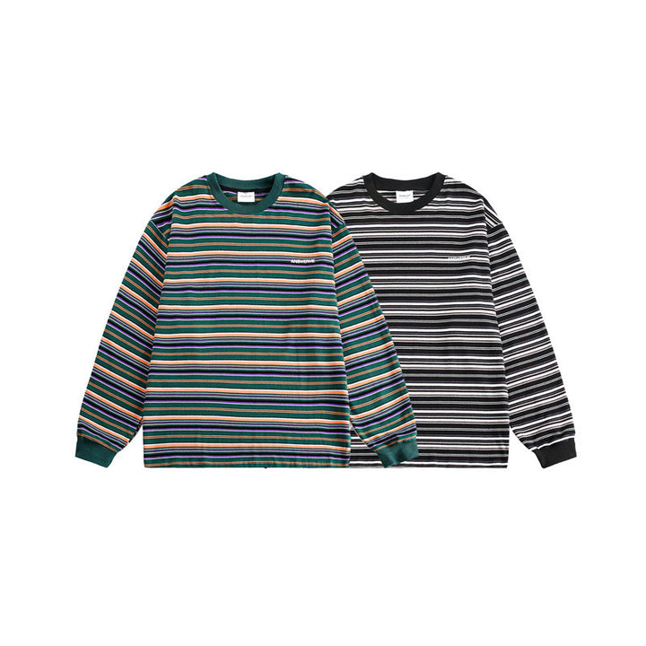 Unisex Oversize-Longsleeve shirt made of heavy cotton with striped pattern and ribbed round neckline Mune Fashion