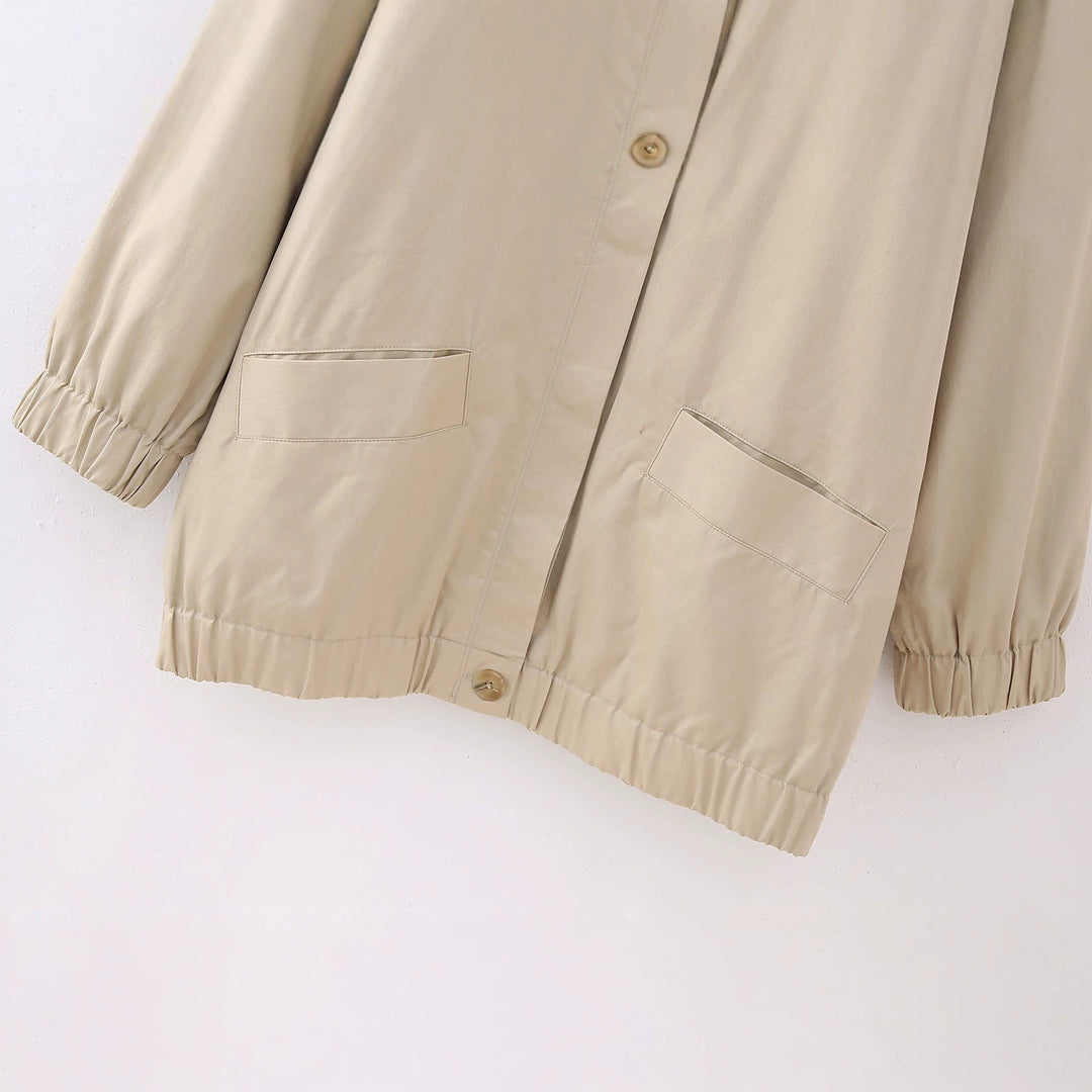 Women Lightweight Oversized Transitional Jacket with Shirt Collar and Elastic Hem Mune Fashion