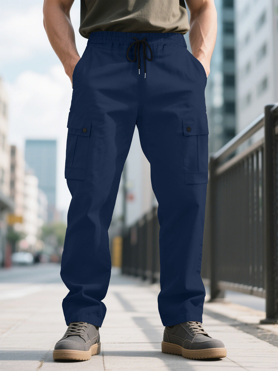Men's urban utilitarian cargo pants with elastic comfort waistband, drawstring, and secure flap pockets Mune Fashion