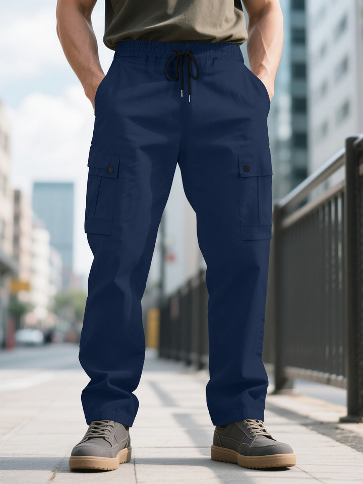 Men's urban utilitarian cargo pants with elastic comfort waistband, drawstring, and secure flap pockets Mune Fashion