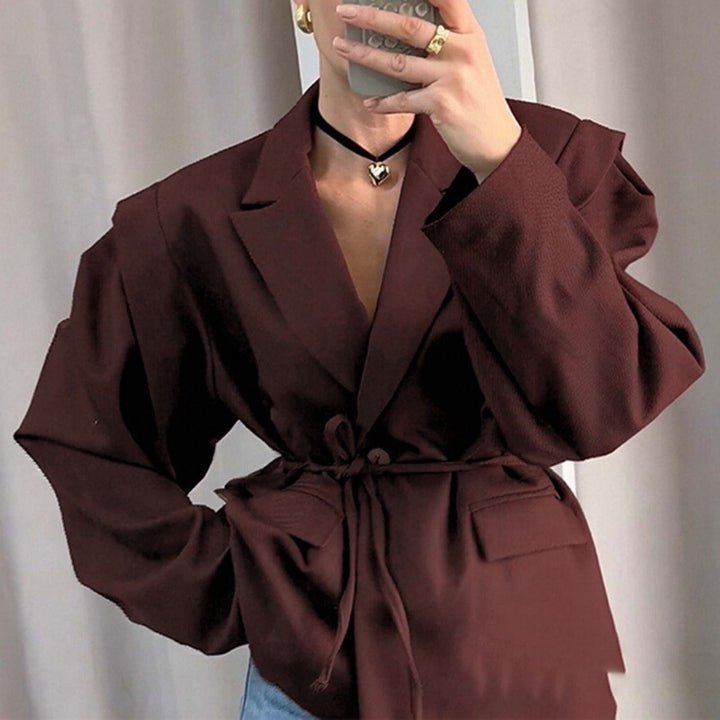 Ladies tailored blazer with tie belt and oversized sleeves Mune Fashion