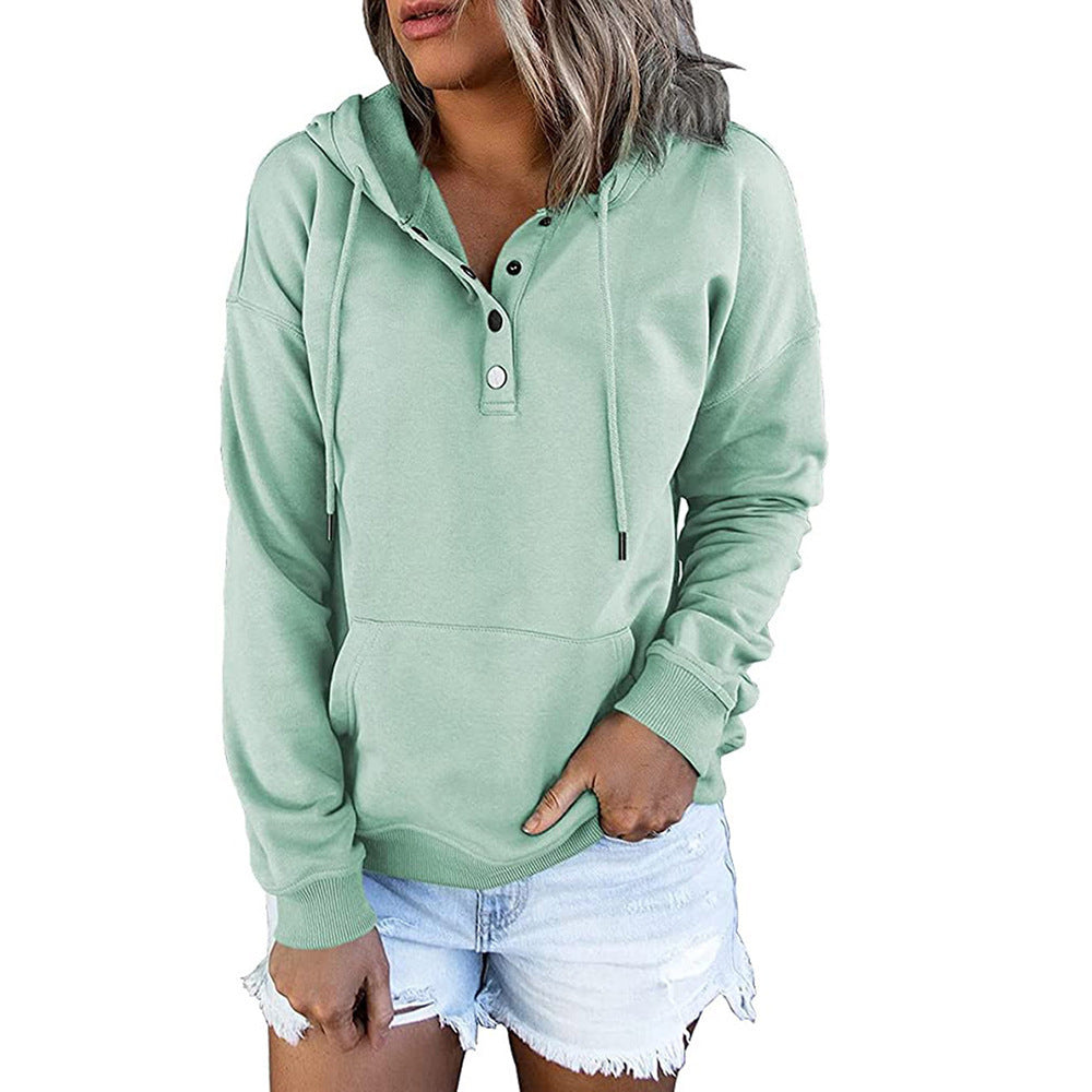 Women's hoodie with Henley button placket, kangaroo pocket, and loose fit Mune Fashion