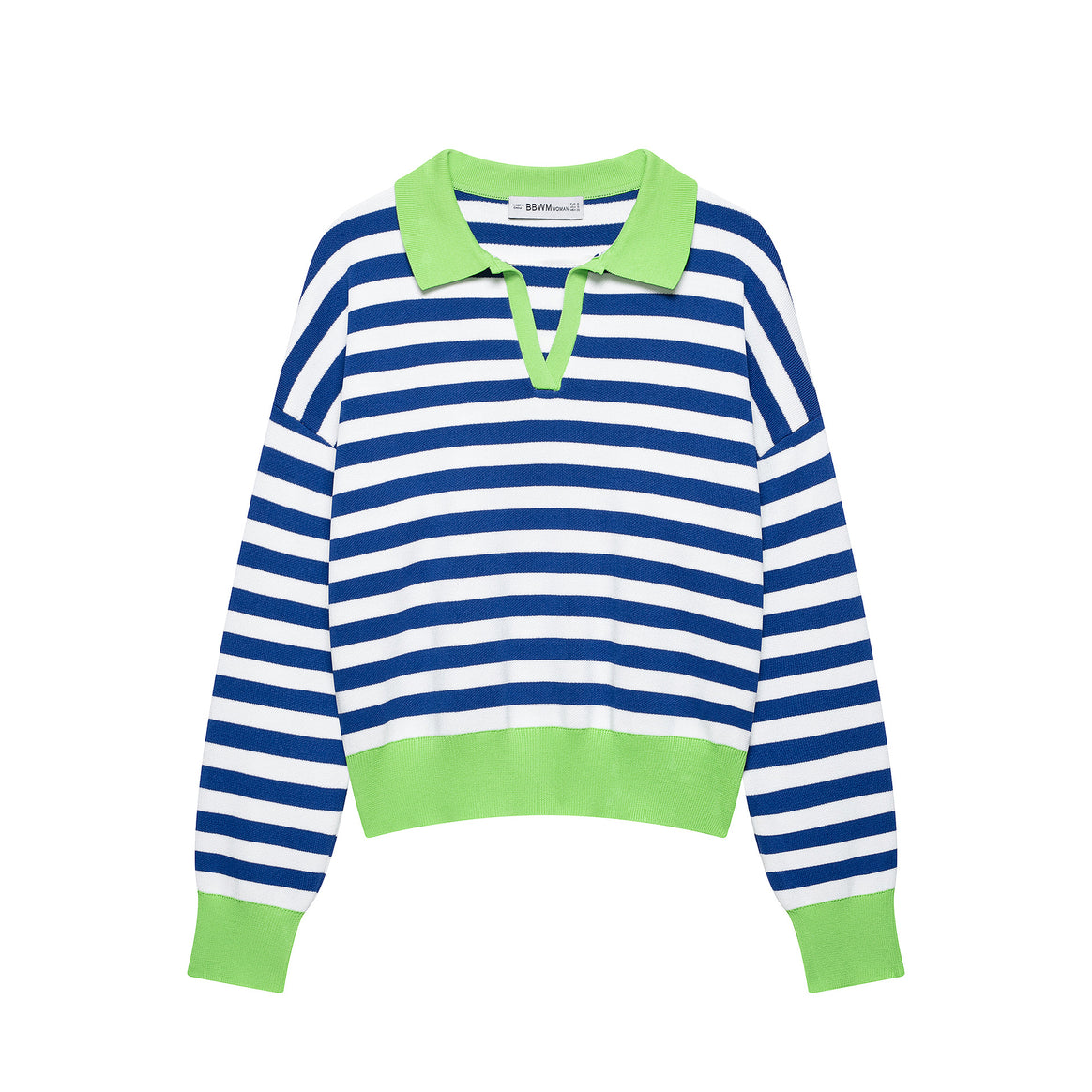 Women's Striped Cropped Polo Sweater in Fine Knit with Balloon Sleeves Mune Fashion