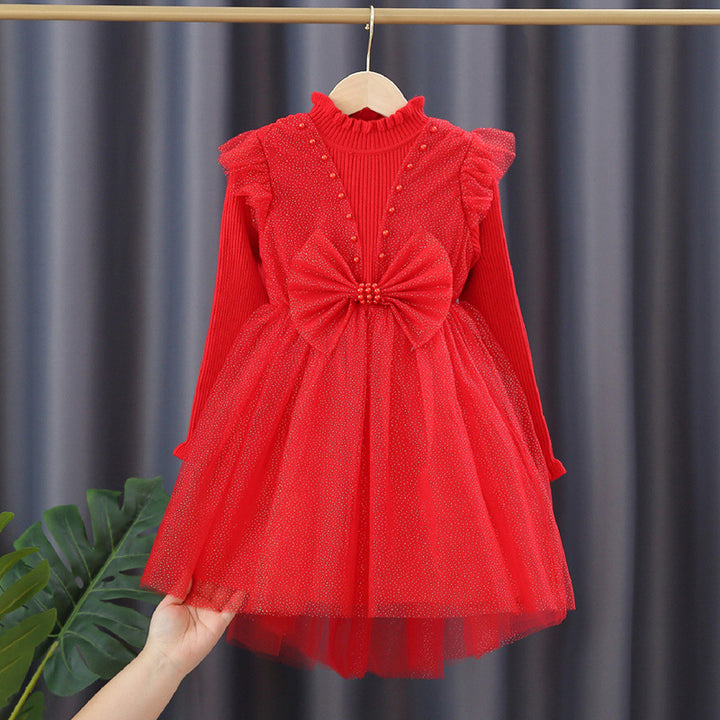 Girls Festive Tulle Dress with Sequins and Bow Detail Mune Fashion