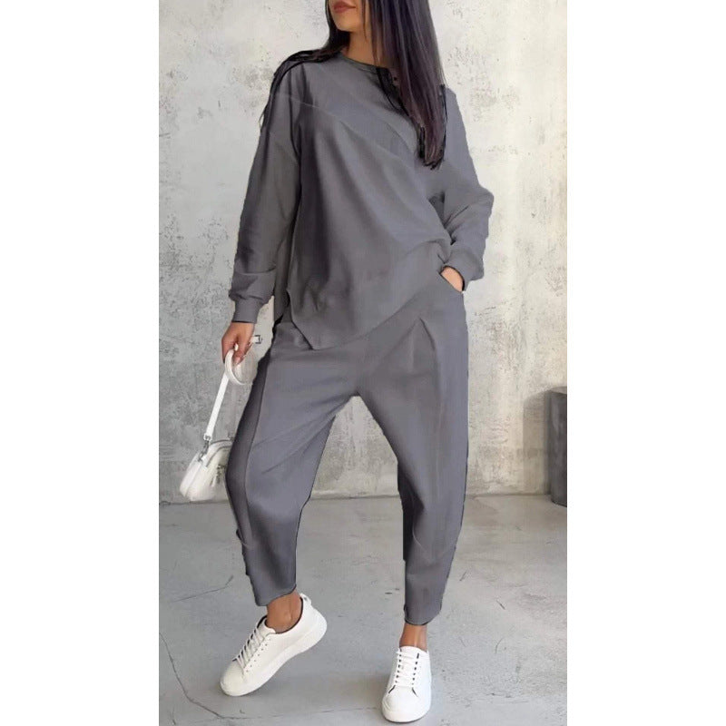Women's Casual Two-Piece Lounge Set with Oversize Sweatshirt and Tailored Tapered Pants Mune Fashion