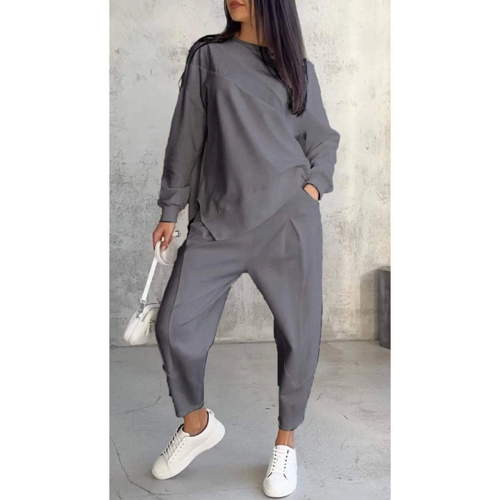 Women's Casual Two-Piece Lounge Set with Oversize Sweatshirt and Tailored Tapered Pants Mune Fashion
